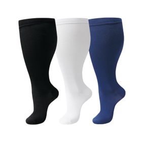 3 pairs of extra-large nylon compression socks, comfortable and snug, with wide calves and knee-high support, ideal as compression gear for cycli (black white blue: 4XL)
